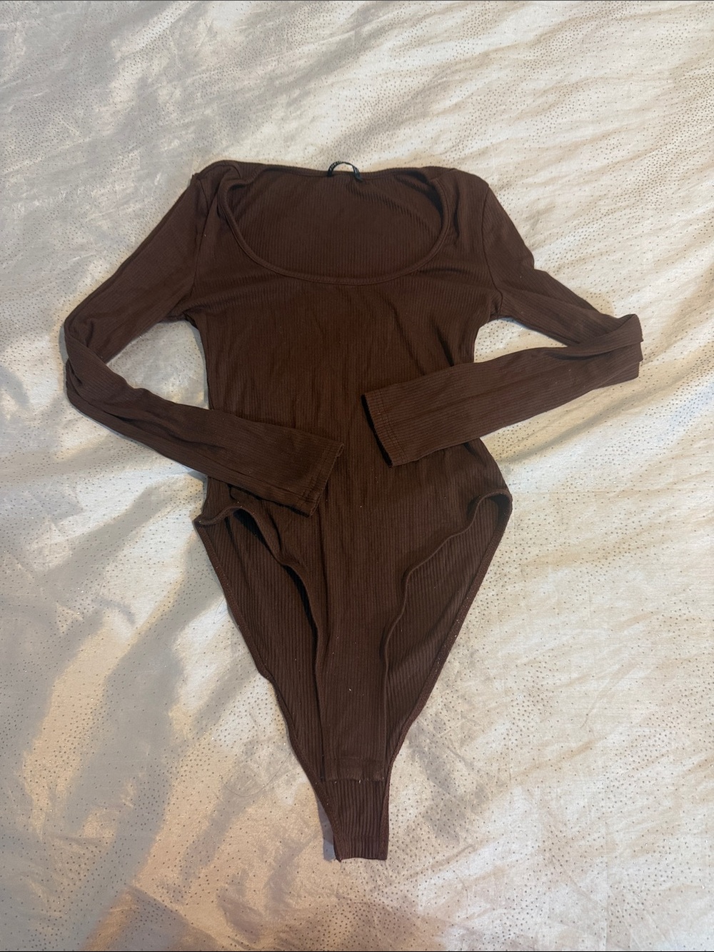 SHEIN Long Sleeve Ribbed One-Piece Bodysuit in Dark Brown size S